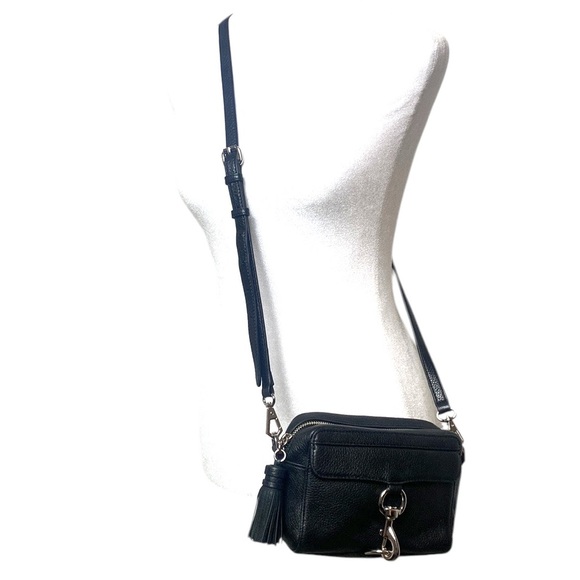 Rebecca Minkoff Black Leather Silver Lock Tassel Crossbody Handbag - Picture 2 of 11